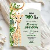 Green Giraffe Born Two Wild Safari Second Birthday 招待状