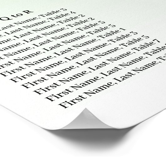 Green Glitter Birthday Alphabetic Seating Plan ポスター (角)