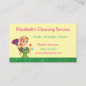 Green Glitter Cartoon Maid House Cleaning Service  名刺 (正面)