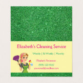 Green Glitter Cartoon Maid House Cleaning Service  名刺 (外部フラット)