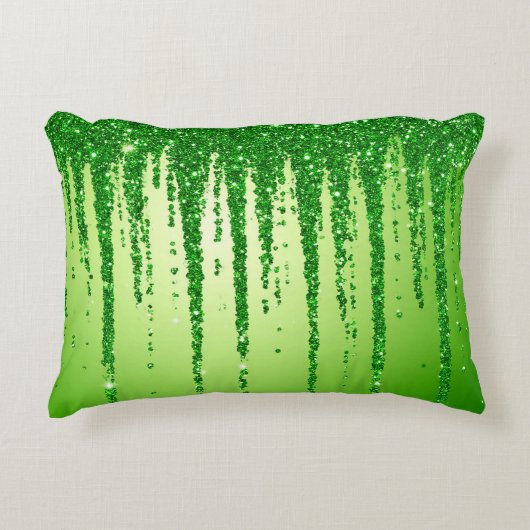 Green Glitter Drip Background With Sparkling アクセントクッション (正面)
