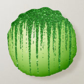 Green Glitter Drip Background With Sparkling ラウンドクッション (裏面)