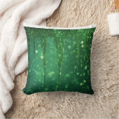 Green Glitter Drip Background With Sparkling Bokeh クッション (ブランケット)