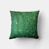 Green Glitter Drip Background With Sparkling Bokeh クッション (裏面)