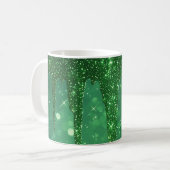 Green Glitter Drip Background With Sparkling Bokeh コーヒーマグカップ (正面左)