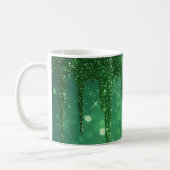 Green Glitter Drip Background With Sparkling Bokeh コーヒーマグカップ (左)