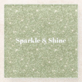 Green Glitter Sparkle ガラスコースター (正面)