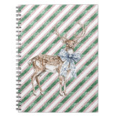 Green Glitter Stripes Blue White Bow Deer  ノートブック (正面)
