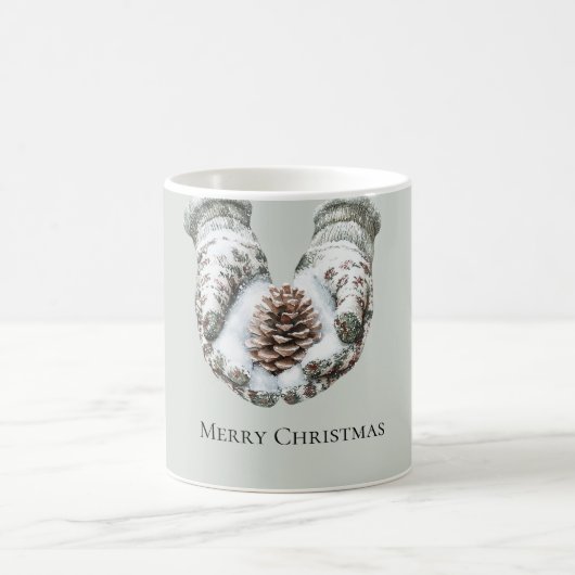 Green Gloves Snow Christmas Pine Cones コーヒーマグカップ (中央)