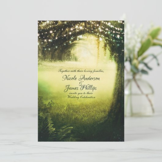 Green Glow Forest & String 素朴 Lights結婚's 招待状 (スタンド正面)
