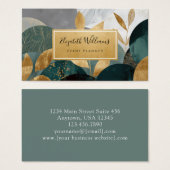 Green Gold Abstract Leaves Business Cards (正面&裏面)
