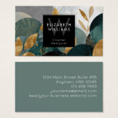 Green Gold Abstract Leaves Monogram Business Cards (正面&裏面)