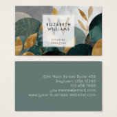 Green Gold Abstract Leaves Monogram Business Cards (正面&裏面)