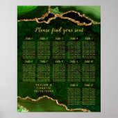 Green Gold Agate Wedding Seating Chart 12 Table ポスター (正面)