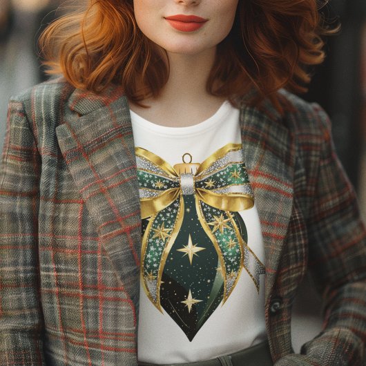 Green Gold and Silver Ornament and Bow  トライブレンドＴシャツ