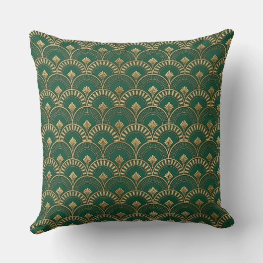 Green Gold Art Deco Pattern Decor クッション (裏面)