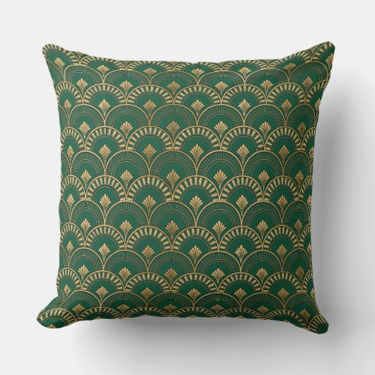 Green Gold Art Deco Pattern Decor クッション (正面)