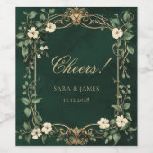 Green Gold Art Nouvea Enchanted Vintage Wedding ワインラベル (シングルラベル)