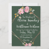 Green Gold Blush Pink Country Wedding  招待状 (正面)