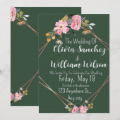 Green Gold Blush Pink Country Wedding  招待状 (正面/裏面)
