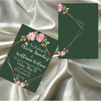 Green Gold Blush Pink Country Wedding  招待状