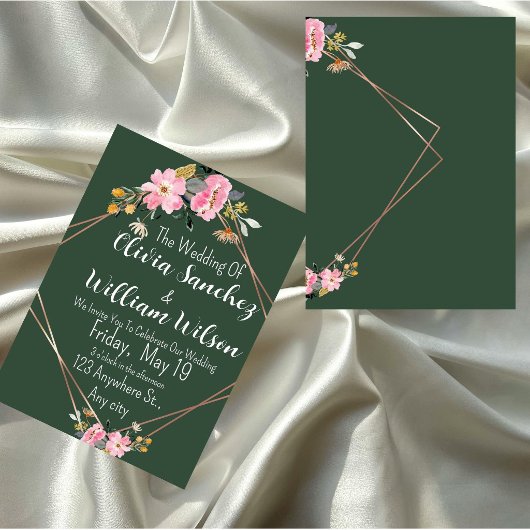 Green Gold Blush Pink Country Wedding  招待状