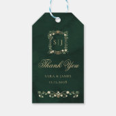 Green Gold Botanical Crest Wedding Thank you ギフトタグ (正面)