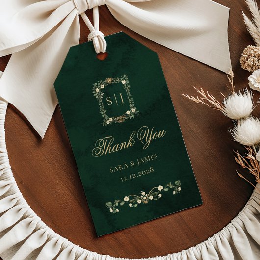 Green Gold Botanical Crest Wedding Thank you ギフトタグ