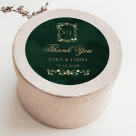 Green Gold Botanical Crest Wedding Thank you ラウンドシール