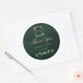 Green Gold Botanical Crest Wedding Thank you ラウンドシール (封筒)