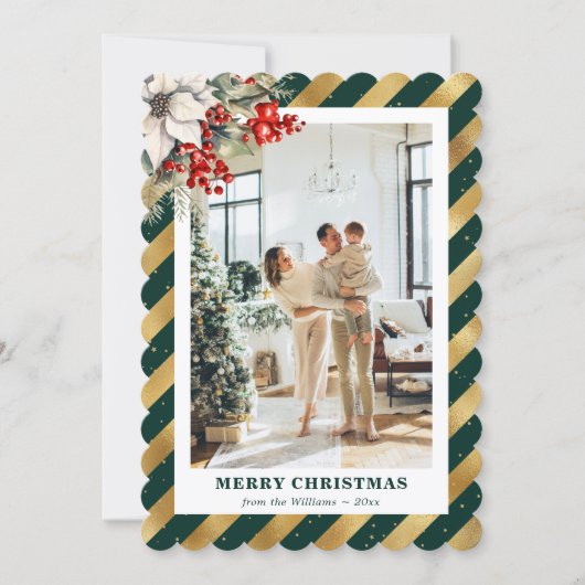 Green Gold Botanical Modern Photo Christmas Card シーズンカード (正面)