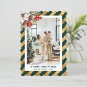 Green Gold Botanical Modern Photo Christmas Card シーズンカード (スタンド正面)