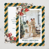 Green Gold Botanical Modern Photo Christmas Card シーズンカード (正面/裏面)