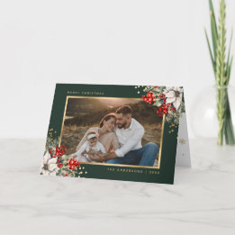 Green Gold Botanical Photo Christmas Card カード