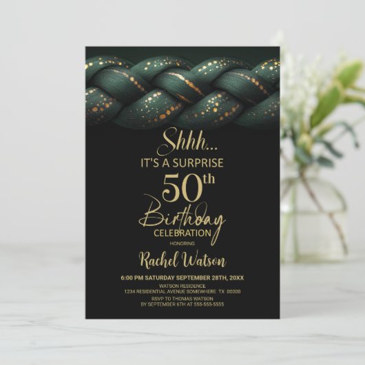 Green Gold Braid Surprise 50th Birthday Party 招待状 (スタンド正面)
