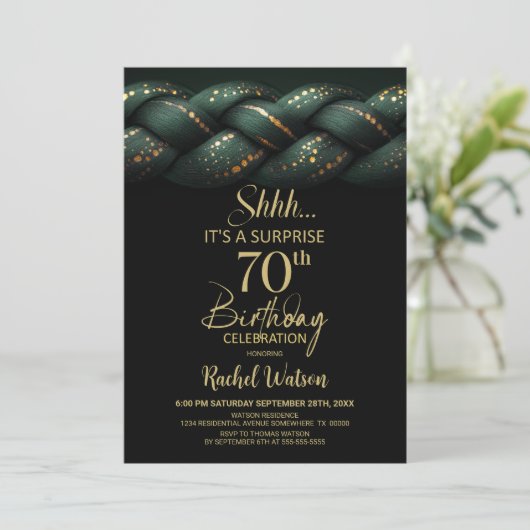 Green Gold Braid Surprise 70th Birthday Party 招待状 (スタンド正面)