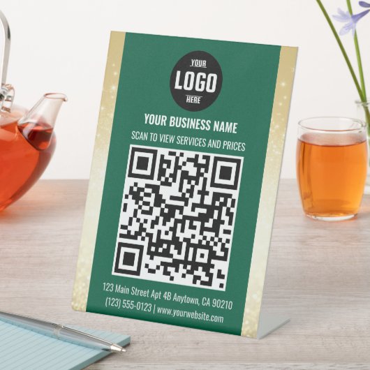 Green & Gold Business QR Code Pedestal Sign 台座サイン (インサイチュ)