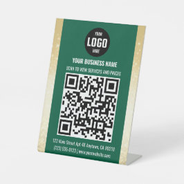 Green & Gold Business QR Code Pedestal Sign 台座サイン