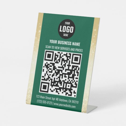 Green & Gold Business QR Code Pedestal Sign 台座サイン (正面)