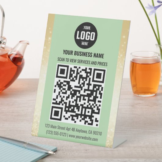 Green & Gold Business QR Code Pedestal Sign 台座サイン (インサイチュ)