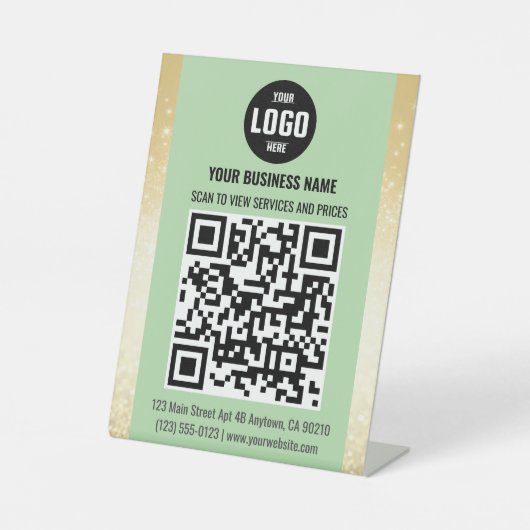 Green & Gold Business QR Code Pedestal Sign 台座サイン (正面)