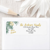 Green Gold Christmas Botanical Return Address ラベル (インサイチュ)
