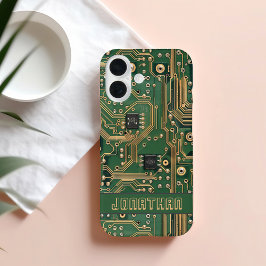 Green Gold Circuit Board Personalized  iPhone 16ケース