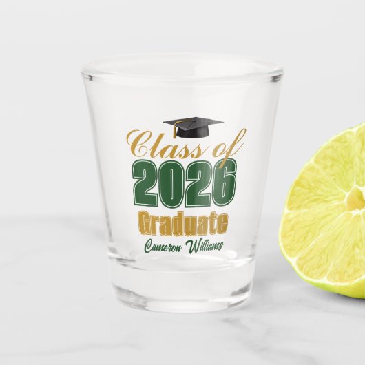 Green Gold Class of 2026 Custom Graduation Party ショットグラス (正面)