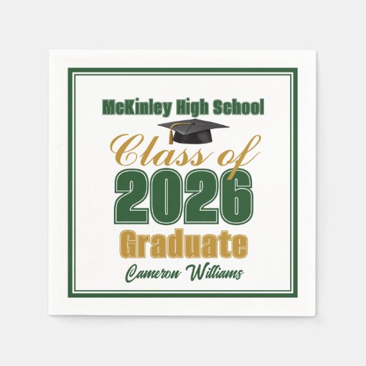 Green Gold Class of 2026 Custom Graduation Party スタンダードカクテルナプキン (正面)