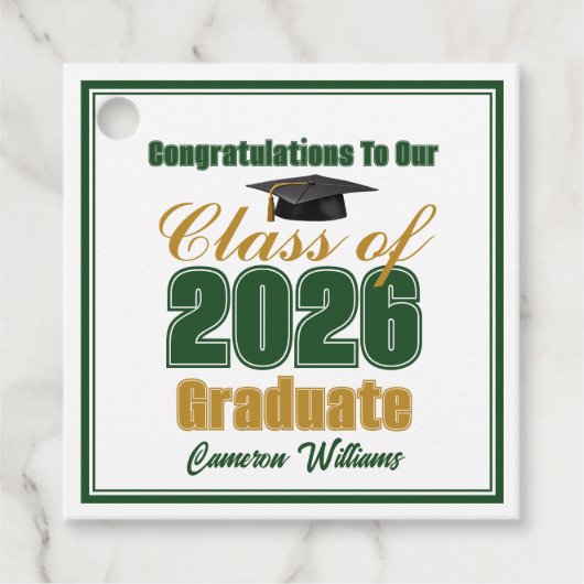 Green Gold Class of 2026 Custom Graduation Party フェイバータグ (正面)