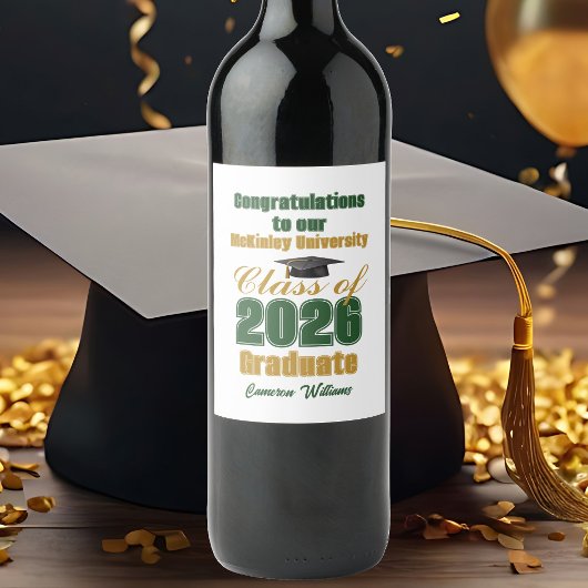 Green Gold Class of 2026 Custom Graduation Party ワインラベル