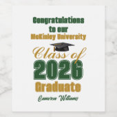 Green Gold Class of 2026 Custom Graduation Party ワインラベル (シングルラベル)