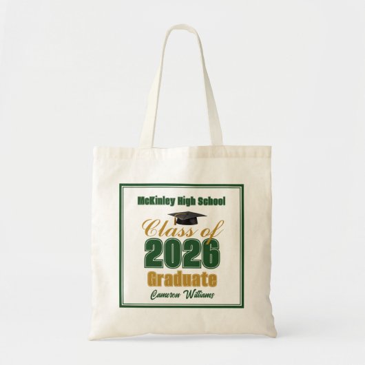 Green Gold Class of 2026 Graduation Custom トートバッグ (正面)
