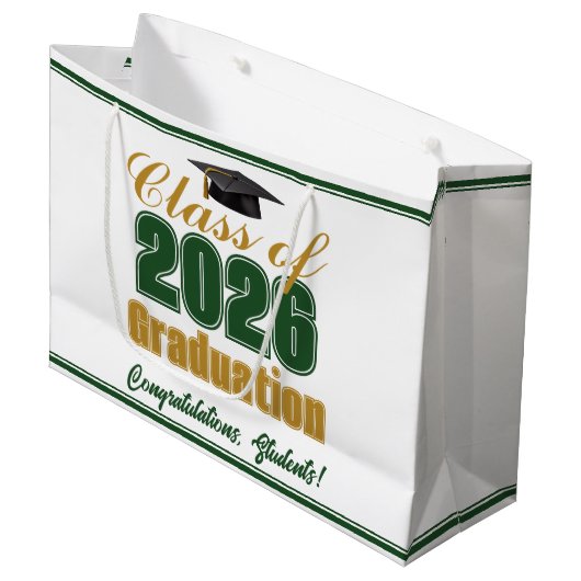 Green Gold Class of 2026 Graduation Custom ラージペーパーバッグ (正面アングル)